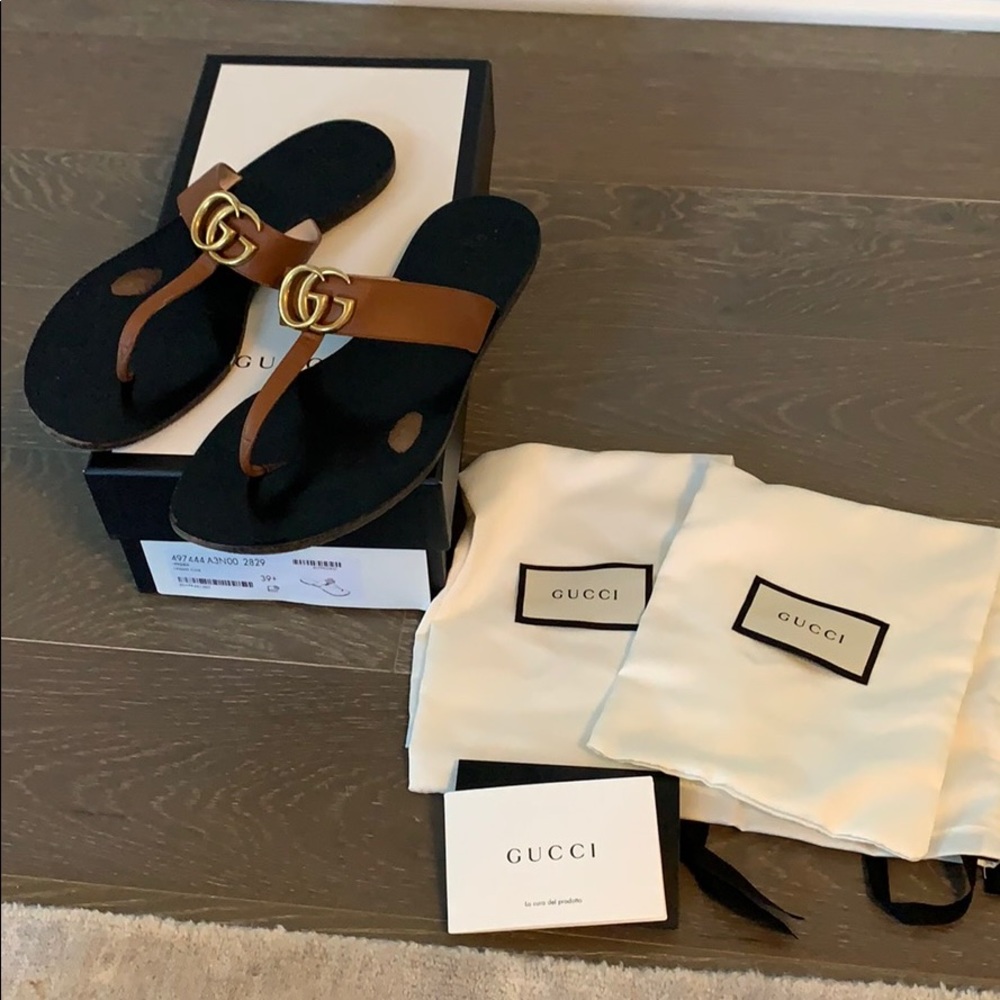 Gucci Marmont Flip Flops 9.5 brown